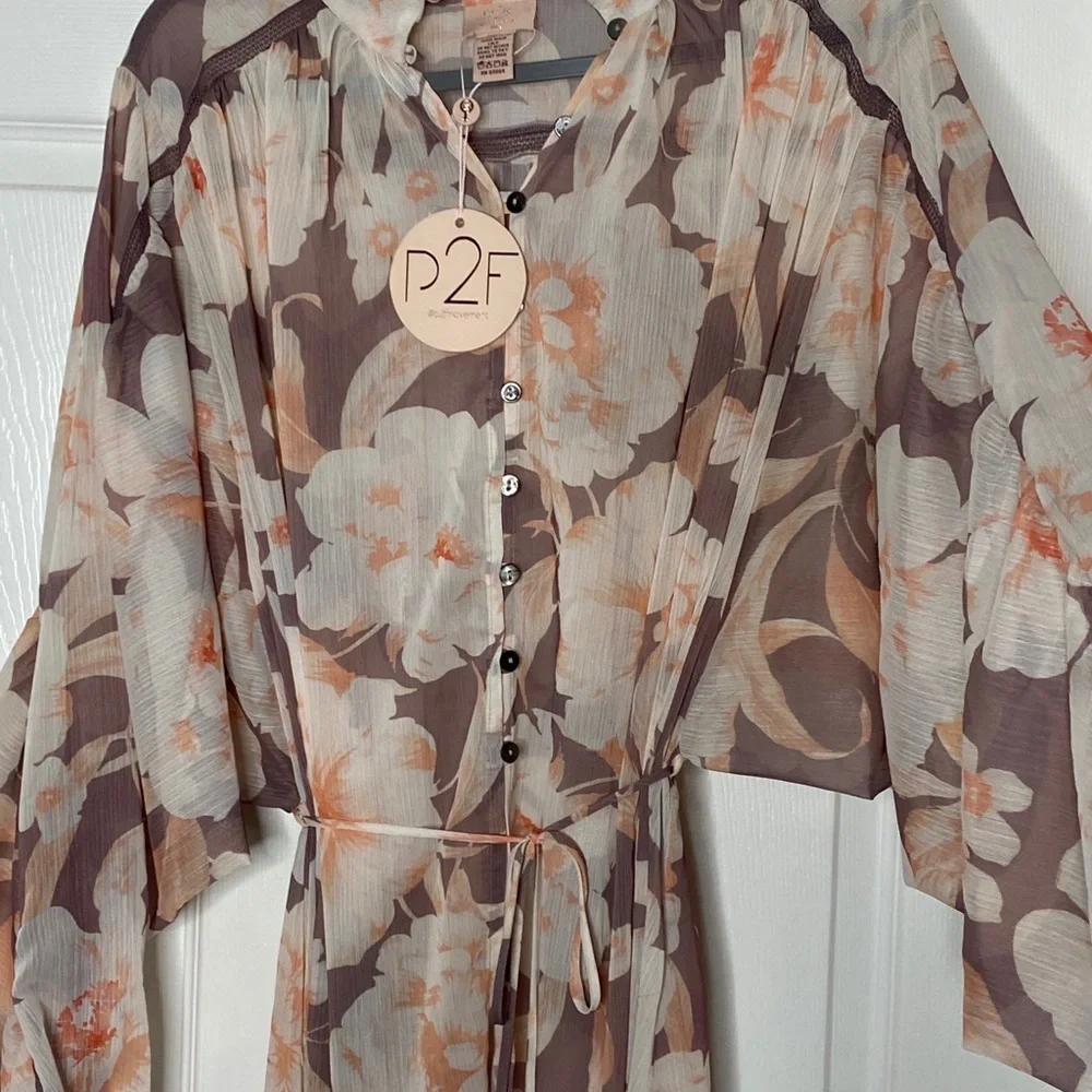 NWT P2 Floral Print Kimono Robe Swim Coverup Festival Pool